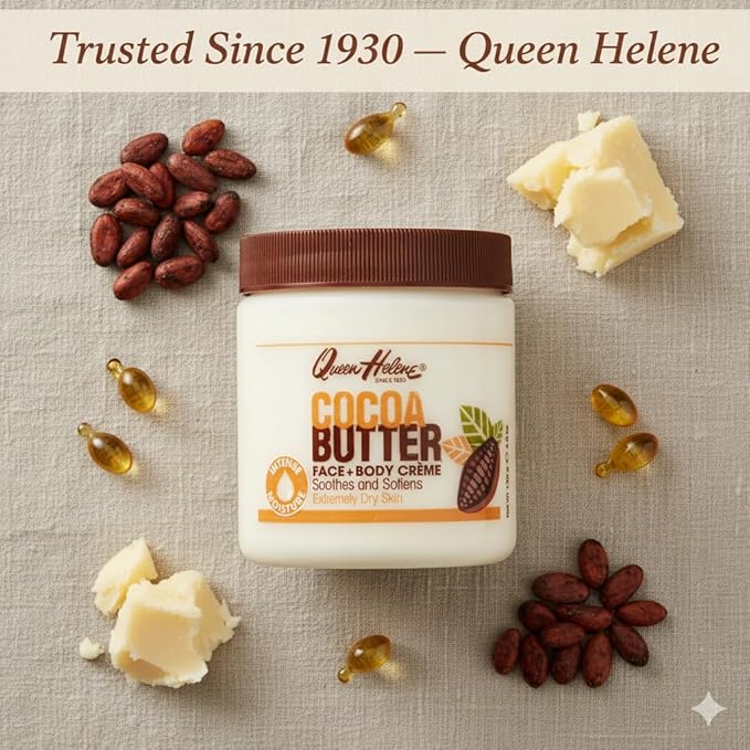 Queen Helene Cocoa Butter Face & Body Cream – Extra Rich Moisturizing Formula for Dry Skin | Softens, Smooths & Restores Radiance | 4.8 oz Jar
