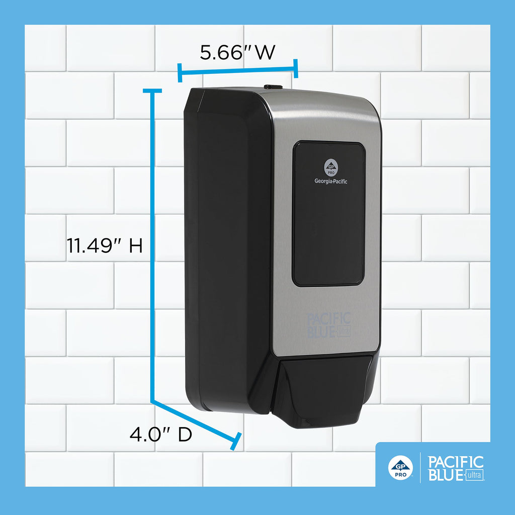 Pacific Blue Ultra Wall-Mounted Manual Dispenser for Foaming Hand Soap and Hand Sanitizer by GP PRO (Georgia-Pacific), Brushed Stainless, 53060, 11.5" W x 5.6" D by 4.4" H