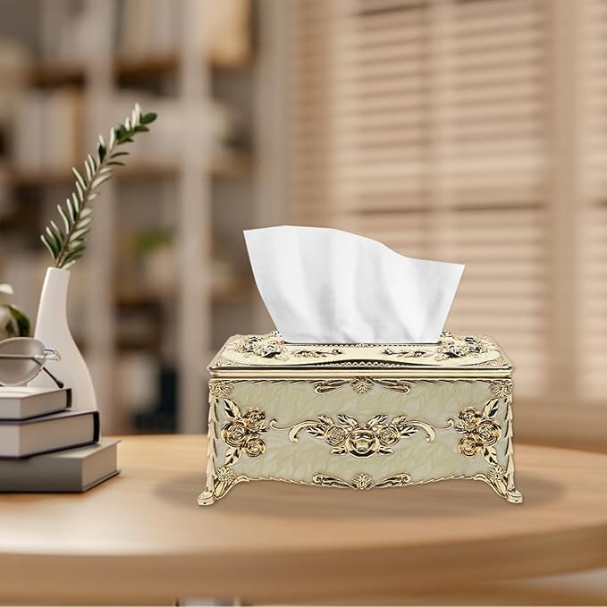 Geesatis Tissue Box Cover,1 Pcs Gold 9.5''x5.5''x4.5''