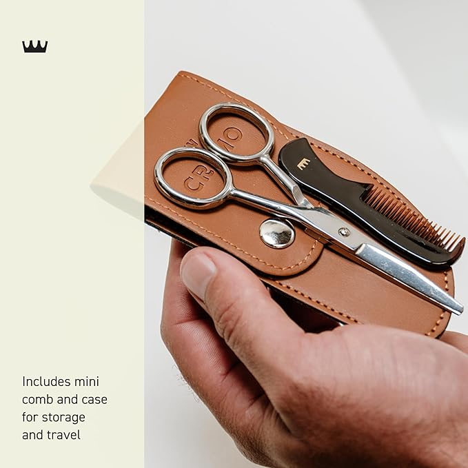 Cremo Beard Accessories, Beard and Mustache Stainless Steel Beard Shears with Synthetic Leather Carrying Case and Comb - Shape, Style And Groom Any Length Facial Hair