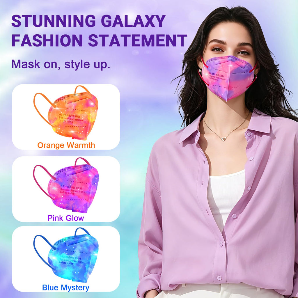 Rasav KN95 Face Masks, Fashion Galaxy Print, 5-Layer 30 PCS for Adults