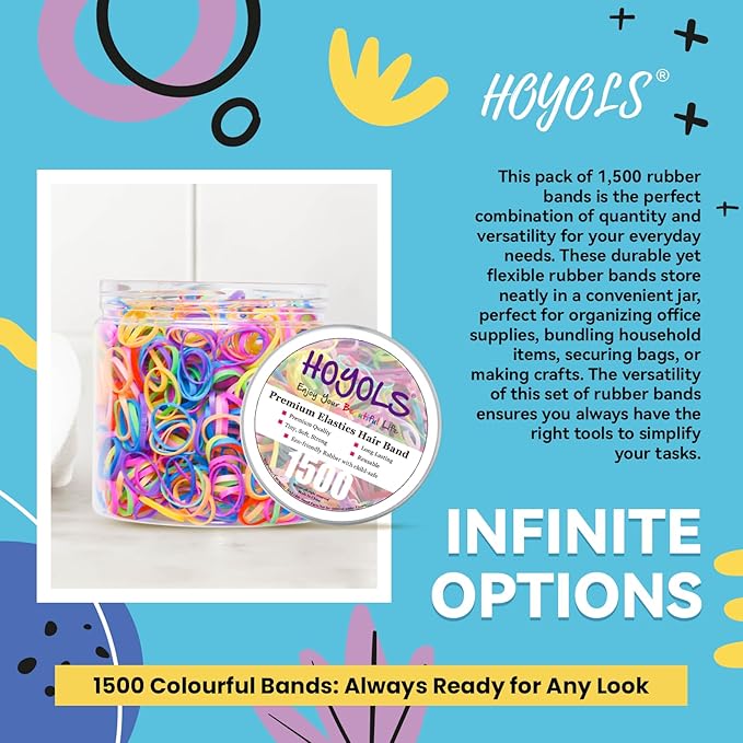 HOYOLS Small Elastics Mini Hair Ties Rubber Bands for Hair Ponytail Holders for Girl (Multicolor) TPU 1500 Pcs