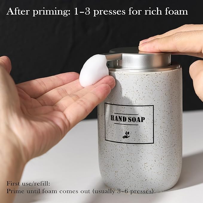 GIRLUFO Gray Foaming Soap Dispenser,Ceramic Foam Dispenser with Silver Plastic Pump for Bathroom&Kitchen,12oz Refillable Foaming Dispenser