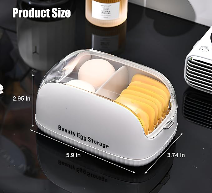 LamChyar Beauty Blender Holder, Makeup Sponge Holder with Lid, Makeup Sponge Case for Countertop (Clear Lid)