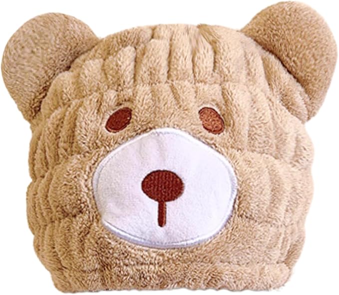 LCBD Microfiber Hair Towel Wrap for Kids, Brown Bear Dry Hair Cap Suck Water, Absorbent Quick Girls Boys Hair Drying Towel, Lightweight Bouncy Hat Headscarf for Wet Hair