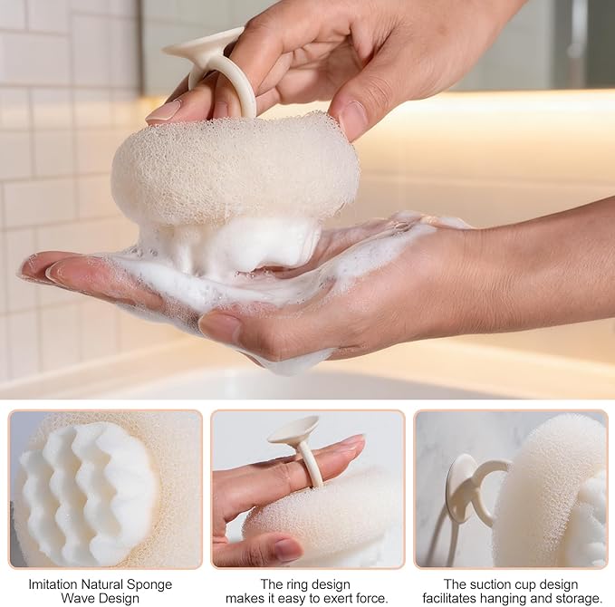 NVTED Bath Tools Set, 5 PCS Loofah Washcloth Combo 2-in-1, Suction Cup Bath Ball，Silicone Body Bath Brush with Waterproof Cosmetic Bag, for Body Wash and Smooth Skin