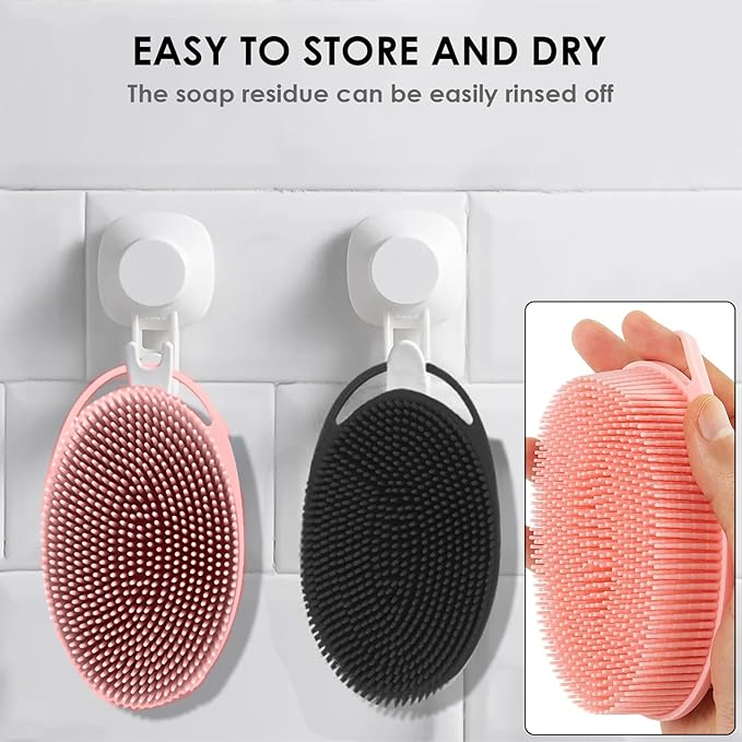 Silicone Body Scrubber – Dual-Sided Silicone Loofah for Shower, Soft Exfoliating Body Bath Shower Scrubber Loofah Brush Easy-to-Clean for Sensitive Kids Women Men All Kinds of Skin, Set of 2