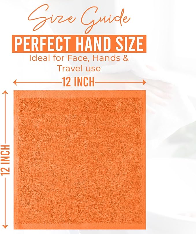DAN RIVER 12 Pack Wash Cloths for Showering [12x12] - 100% Cotton Washcloths Premium Quality Flannel Face Cloths for Bathroom, Highly Absorbent and Soft Feel Wash Clothes, Orange