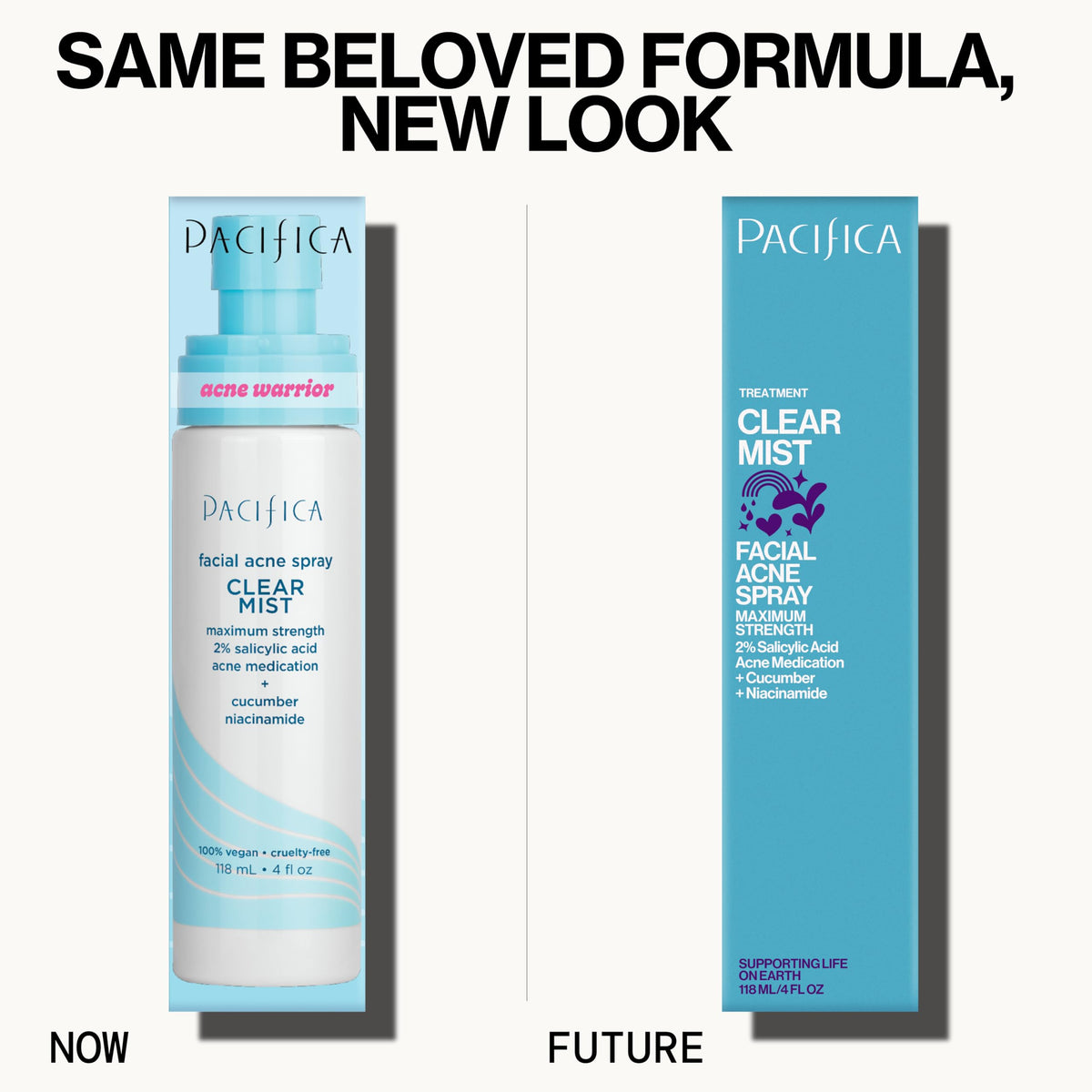 Pacifica Facial Spray for Acne Treatment - Clear Face Mist Acne Spray w/ 2% Salicylic Acid Niacinamide & Aloe - Acne Cleanser - Targets Bacteria for Teens & Adults Vegan Clean Dermatologist Tested