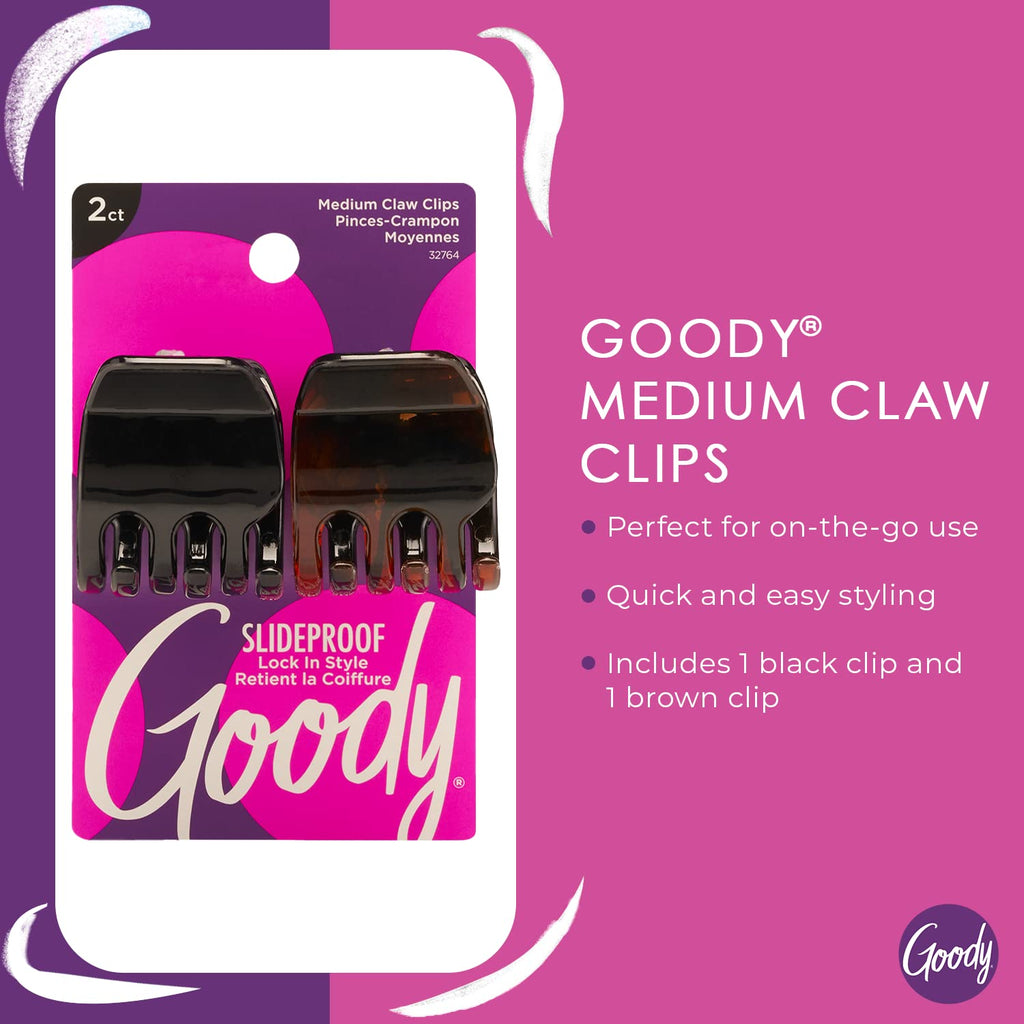Goody Classics Medium Claw Clips, Black and Brown Colors - Great for Easily Pulling Up Your Hair - Pain-Free Hair Accessories for Women, Men, Boys and Girls, 2 Count (Pack of 1)