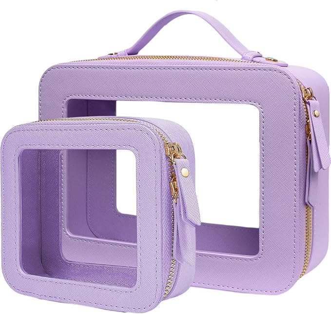 2 Pieces Clear Mahjong Bag, Travel Makeup Bag Large Cosmetic Bag with Zipper Small Clear Makeup Pouch for Purse Waterproof TSA Approved Toiletry Bag Case for Women Car Organizer Travel Essentials