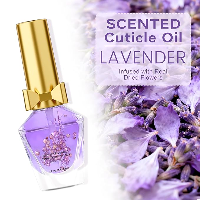 Cuticle Oil, Cuticle Nail Oil Infused with Real Flowers, Lavender 12ml