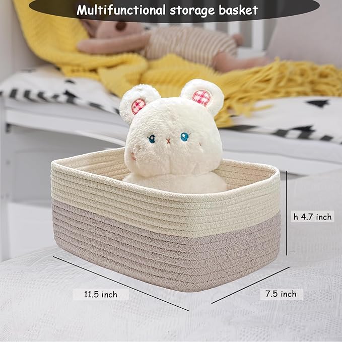 COMFY-HOMI 11.5"x7.5"x4.7" Storage Baskets for Organizing | Cotton Rope Woven Basket | Toy Storage Bin Box | Basket for Shelves, Closet Organizer Bin, Decorative Closet Shelf, 1 Pack ,light brown