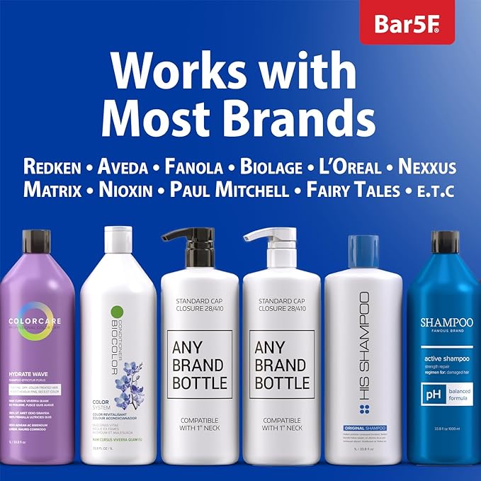 Bar5F Pumps for Shampoo and Conditioner Bottles, Salon-Brand Liters, 2 Pack