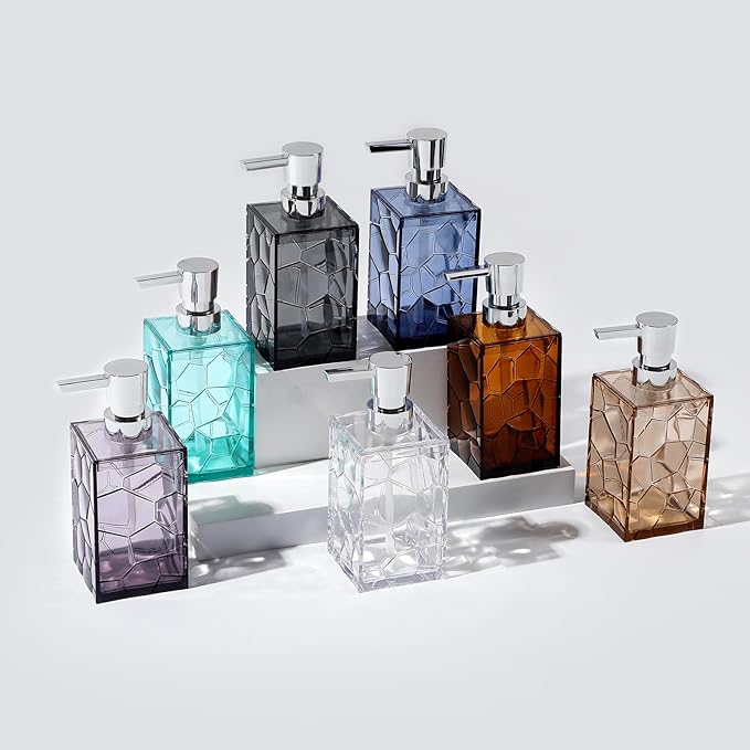 Hand Soap Dispenser, Clear Acrylic Plastic Liquid Pump Bottles Refillable Lotion Dispenser for Bathroom Decor Kitchen College Dorm, Light Brown