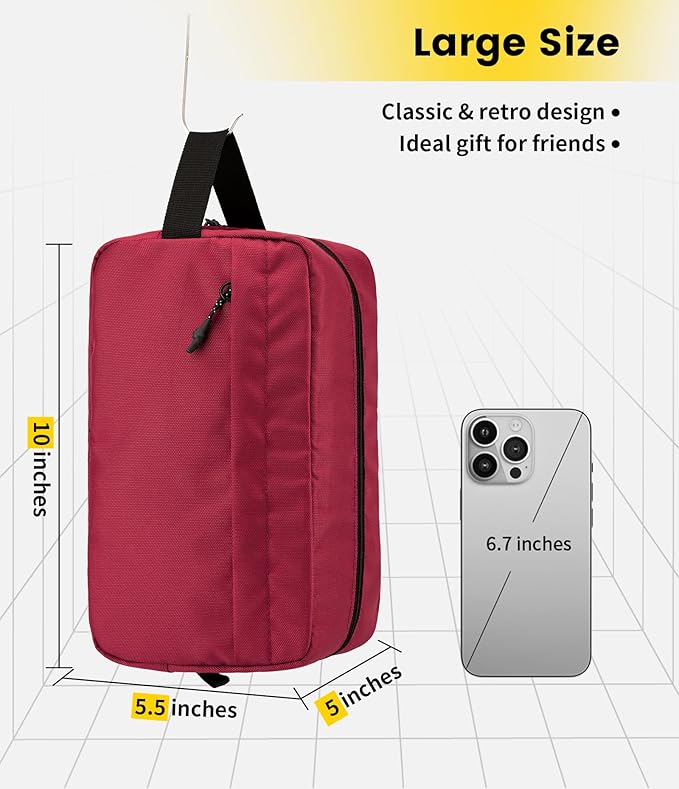 Vorspack Travel Toiletry Bag for Men - Hanging Toiletries Bag Water Resistant Travel Bag for Toiletries Accessories - Maroon