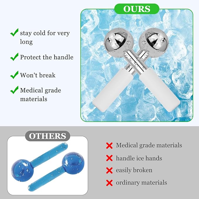LazyGa Ice Globes for Face & Eyes - Unbreakless Stainless Steel Cryo Sticks Facial Massage Tools Cold Therapy Cooling Globes to Reduce Puffiness, Wrinkles, Dark Circles Spa & Esthetician Supplies