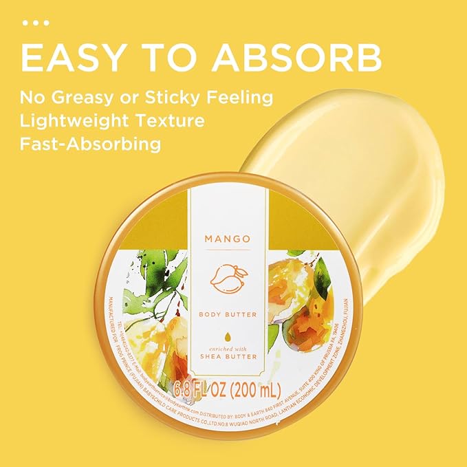 Princess Belle Mango Body Butter with Natural Shea Butter, Body Moisturizer for Dry Skin, Body Care for Women, Deep Moisturizing and Softening-200ml(6.8 floz)