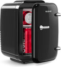 YASHE Mini Fridge, 4 Liter/6 Can Mini Makeup Fridge, 110V AC/ 12V DC Portable Thermoelectric Cooler&Warmer for Skincare, Drink, Cosmetic, Medicine, Small fridge for Bedroom, Office, Dorm, Car, Black