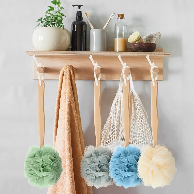 Tessco for you 12 Pcs Large Loofah on a Stick Shower Loofah with Long Handle Back Scrubber for Shower PE Body Bath Sponge Soft Spa Mesh Brush Wash Exfoliating Luffas for Men Women(Dark Color)