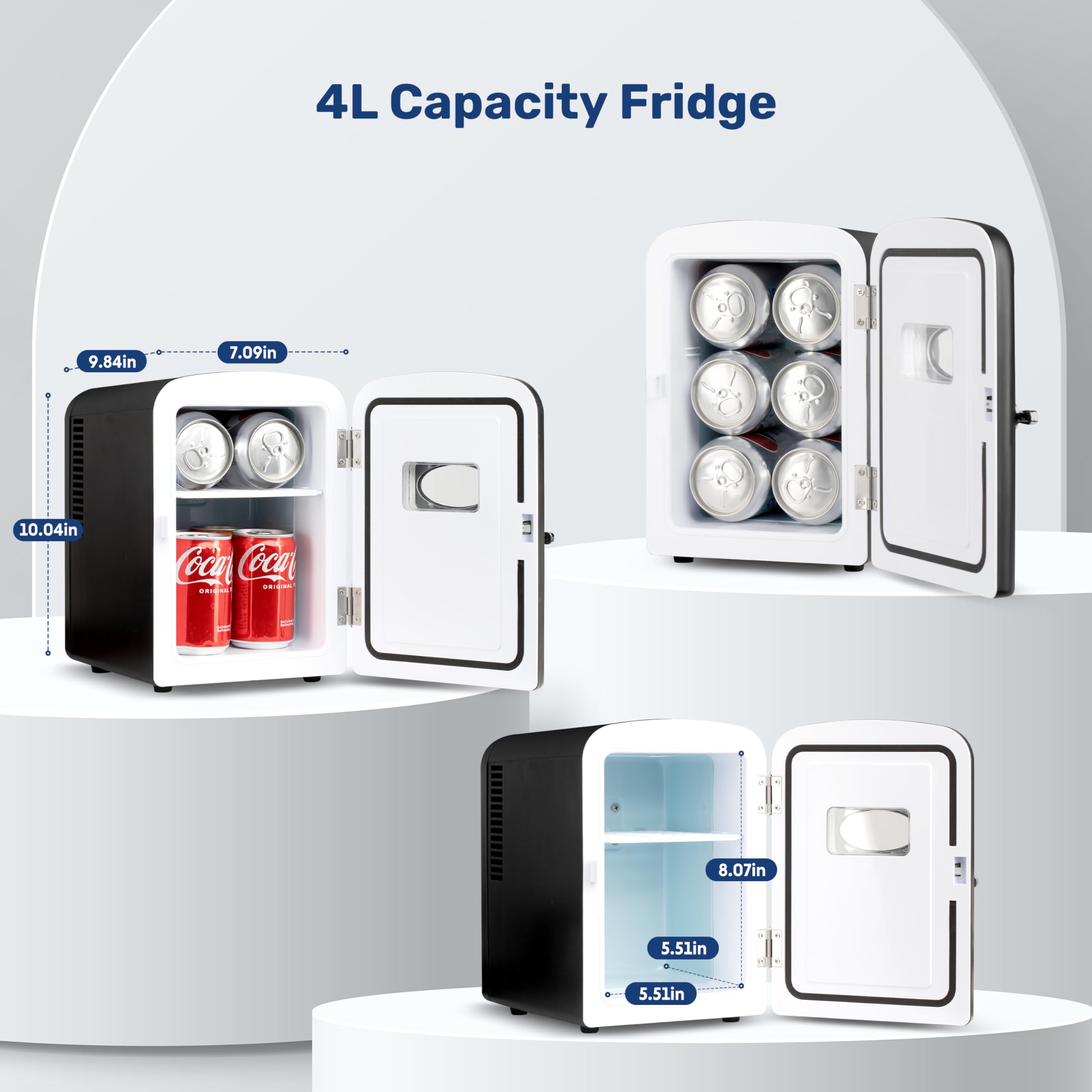 YSSOA Mini Fridge with Observation Window 4-Liter Six 12 oz Cans Portable Warmer & Cooler Compact Refrigerator, 100% Eco Friendly and Freon-Free, 4L with window, Black
