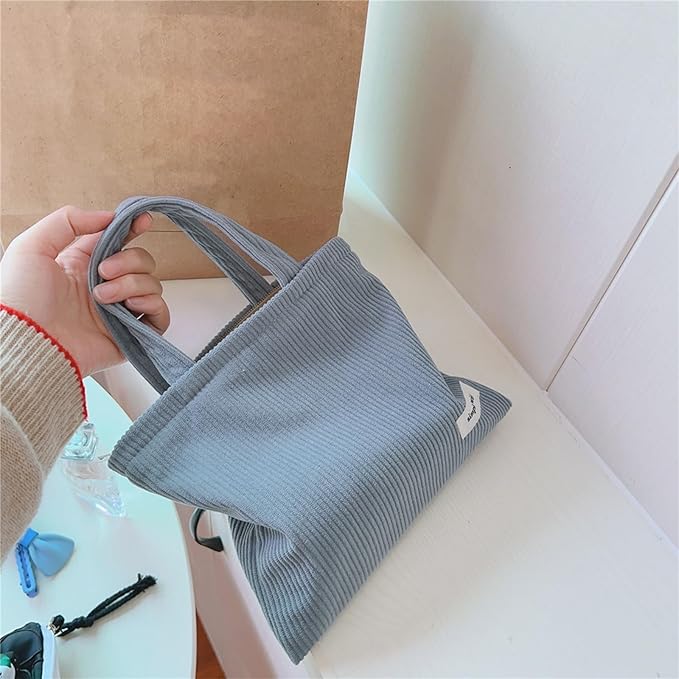 Wudygirl Makeup Bag Travel Cosmetic Bag for Women Small Makeup Pouch with Handle Zipper Cosmetic Pouch Handbag Aesthetic 8.3" x 6.7"(Light Blue)