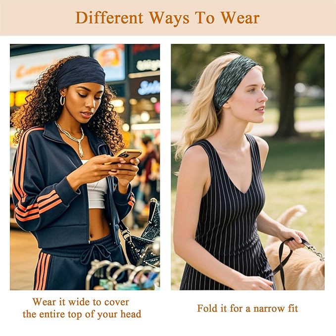 Wide Headbands For Women Stretch Headband Boho Head Bands Women's Hair Band Turban Workout Hairband Accessories Space Dyed 6 Pack