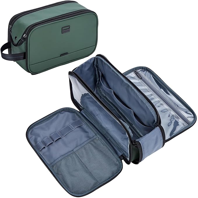 ZEEMO Trevel Toiletry Bag for Men, Full Open Dopp Kit with Dual Compartment