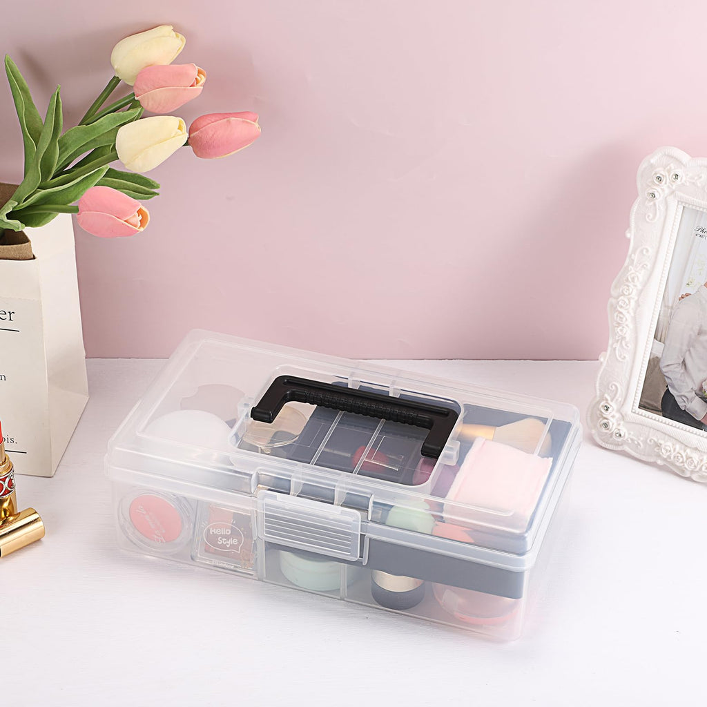 JUXYES Clear Art Craft Supply Storage Bin Sewing Box With Handle Lid