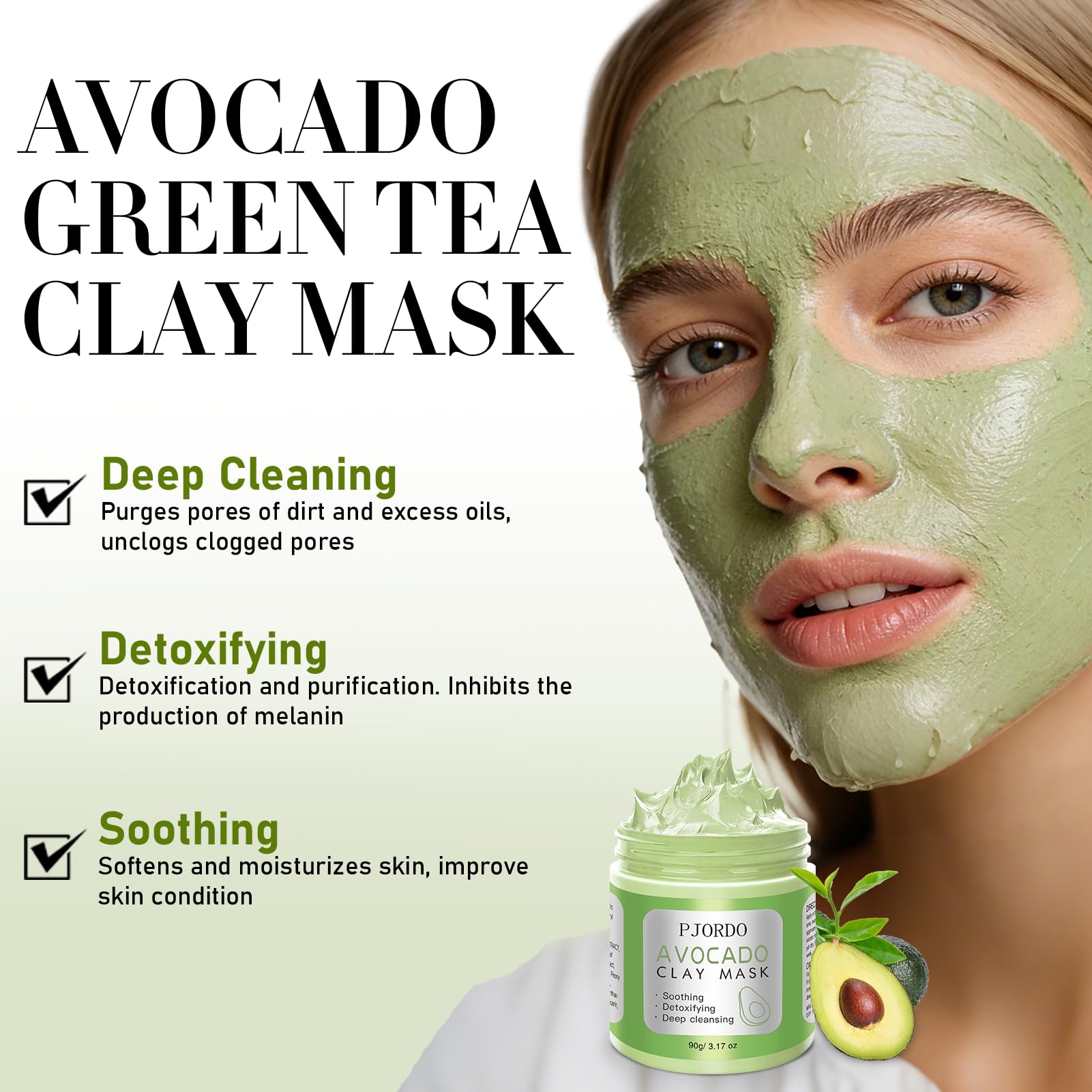 Pjordo 4 Pcs Clay Mask for Face(360g in Total), Turmeric Vitamin C, Dead Sea Mud, Green Tea Avocado, Rose, Face Masks Skincare for Pore Cleansing, Facial Masks for Women Skin Care, 3.17 Oz Each