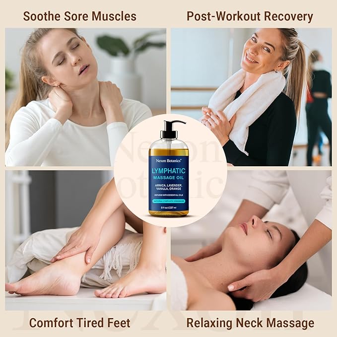 Lymphatic Massage Oil for Massage Therapy & Gua Sha with Arnica 8 fl oz