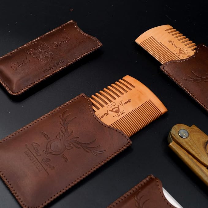 Menesia 3-Piece Beard Combs for Men with Travel Case