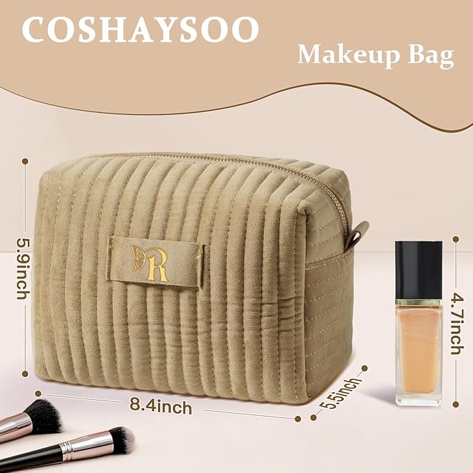 COSHAYSOO Sister Birthday Gifts for Women Best Friend Bestie Friendship Fashion Makeup Bag Make Up Cosmetic Pouch Travel Size Toiletries Skin Care Essentials Organizer Velvet Initial Letter R