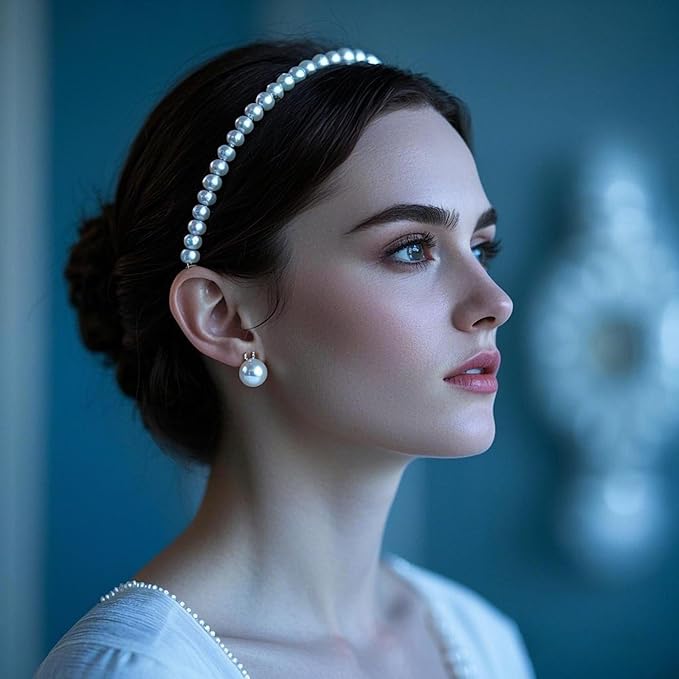 Pearl and Metal Headbands - Beaded No Slip Hair Accessories for Women and Girls, 10 Pack