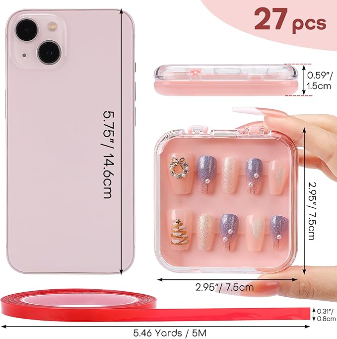 27PCS Press On Nail Storage Boxes with 5M Adhesive Double Sided Tape, Arcylic Fake Nail Display Box, Press on Box for Nails Packaging, Artificial False Nail Case, Acrylic Storage Organizer for Nails