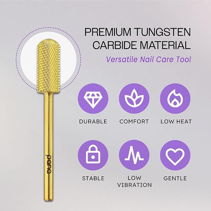 PANA 3/32" Shank Size Smooth Top Small Barrel Carbide - Nail Drill Bit for Dremel Machine Manicure Pedicure Nail Salon Tools Gel Polish & Acrylics Removal (Gold, Fine)