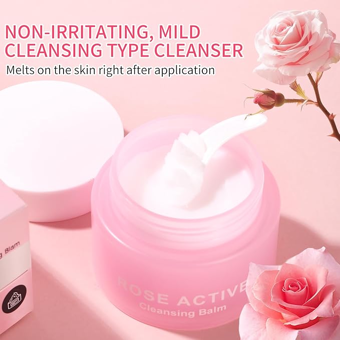 OUPEICHARM Makeup Remover & Cleansing Balm, Rose Makeup Melting Remover, Gentle and Nourishing Cleansing Balm for Eyes, Lips, Face, Sensitive Skin, Deep Cleanse & Moisturize
