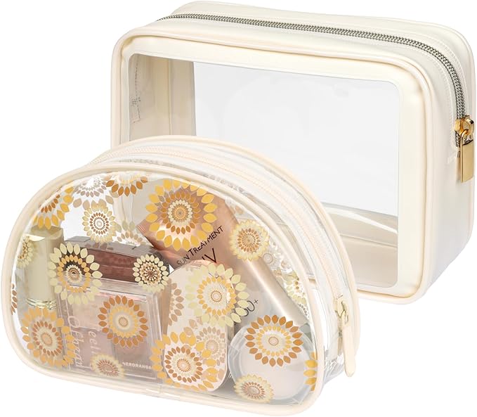 PACKISM Clear Makeup Bag - 1 Medium 1 Shell Bag TSA Approved Toiletry Bag