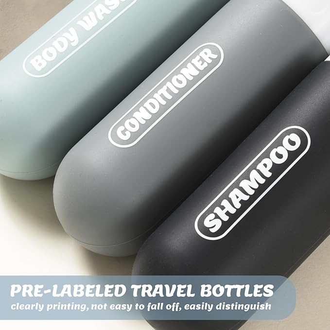 YNSHOUNA 20 Pack Travel Bottles Set, TSA Approved Travel Size Toiletries Containers, Leak Proof Shampoo and Conditioner Bottles, Refillable Travel Essentials Toiletry Bottles (Dark Color)