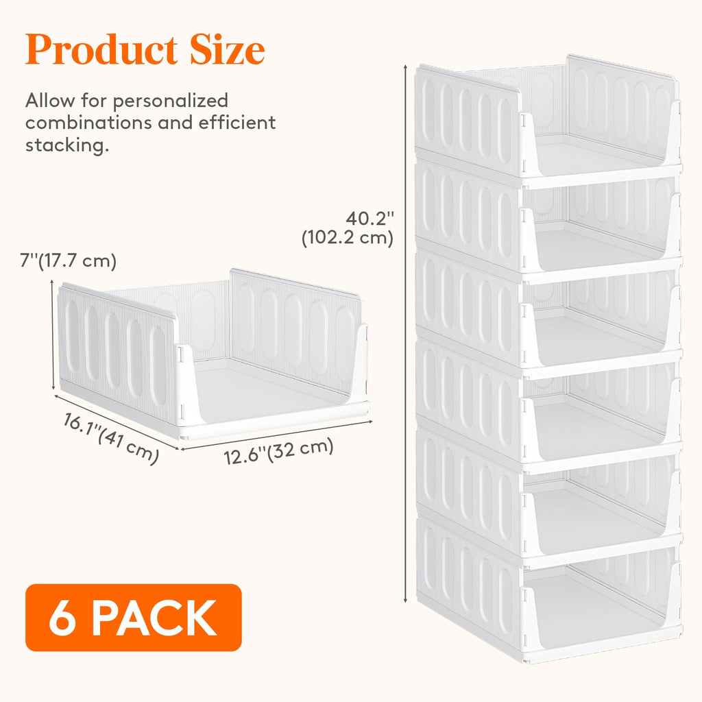 Lifewit Stacking Closet Organizers Shelf for Clothes 6 Pack 16.1" Depth