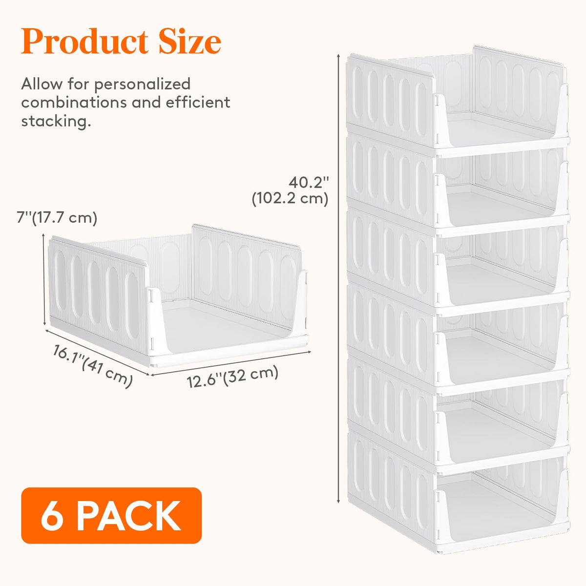Lifewit Stacking Closet Organizers Shelf for Clothes 6 Pack 16.1" Depth