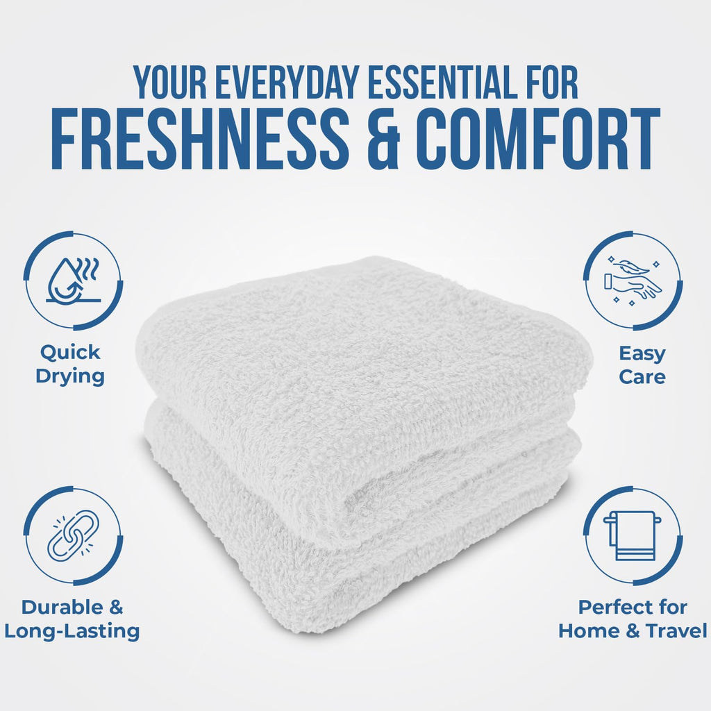 DAN RIVER 12 Pack Cotton Wash Cloths Set for Showering [12x12] White