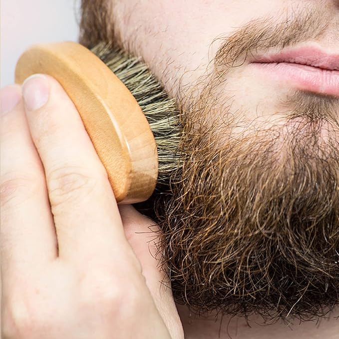 Fan Wu Beard Brush & Wood Comb Set with Velvet Travel Pouch – Natural Boar Bristle Grooming Kit, Anti-Static, No Shedding (Unlike Metal/Plastic Kits) for Beard, Mustache & Hair – Gift for Men