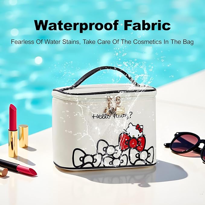 Vimanllie Makeup Bag Large Waterproof Cosmetic Bag with Dedicated Brush Holder,Cute Printed Makeup Organizer for Women Traveling,Portable Toiletry Bag for Girls