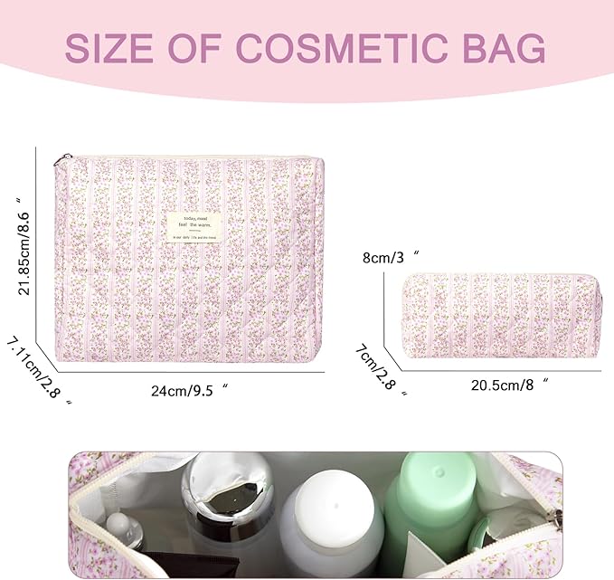 Gosect 2PC Makeup Bag Set, Cute Cosmetic Bag for Women Girls, Floral Coquette Aesthetic Toiletry Bag, Travel Make Up Organizer Bag (Leopard Print)