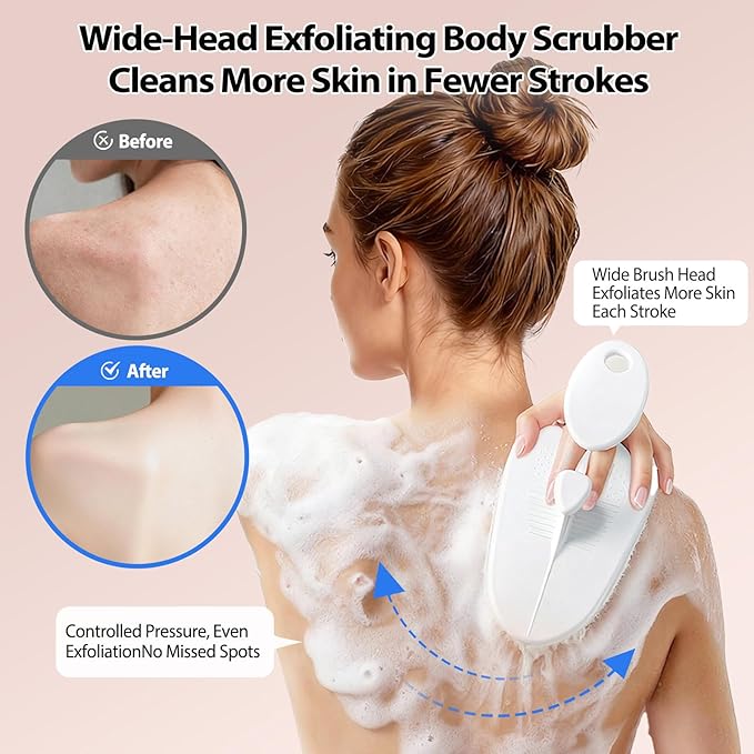 Shower Brush for Body, Extra-Large Bath Brush with Ergonomic Curved Design, Soft-Medium Bristles for Gentle Exfoliation & Full-Body Cleansing, Comfortable Short Handle for Men & Women