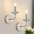 breomo Wall sconces Set of Two with Green Ceramic Flower Decoration,Brushed Nickel Wall Lights, Hardwired Vintage Vanity Light for Bathroom, Living Room, Bedroom, and hallways.
