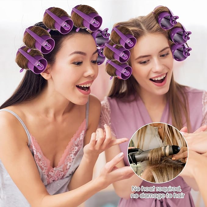 WILLBOND 141 Pcs Hair Rollers Set Include Plastic Hair Rollers with Pins and Clips(Purple)