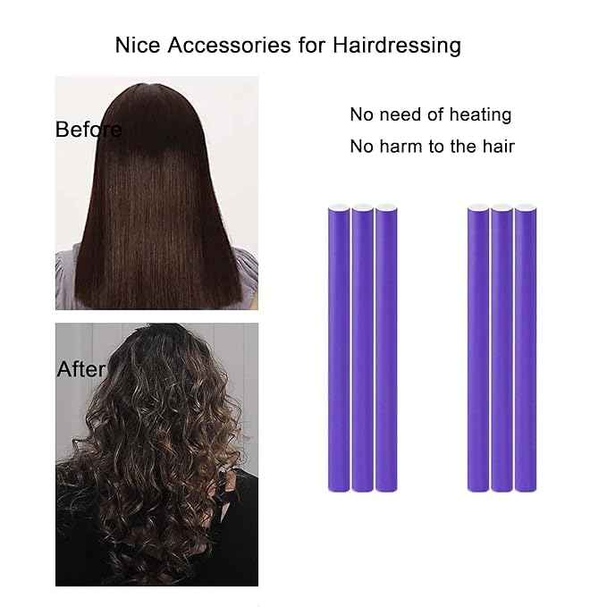 Beyoslf 9.45"x 0.55" Flexible Curling Flexirods, 30Pcs Heatless Bendy Foam Rods for Long, Medium, Short Hair Curls - Purple