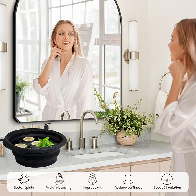 PETIMETI Ice Bowl for Face with Built-in Ice Tray, Foldable Silicone Face Bowl for Ice, Facial Ice Bath Bowl, Skin Tightening & Acne Relief, Portable Ice Face Bowl for Home Travel - Black